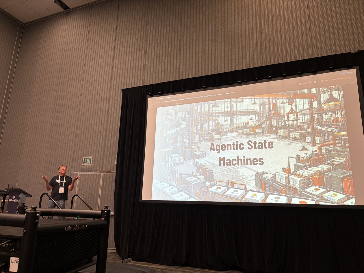 Douwe Osinga presenting Agentic State Machines.