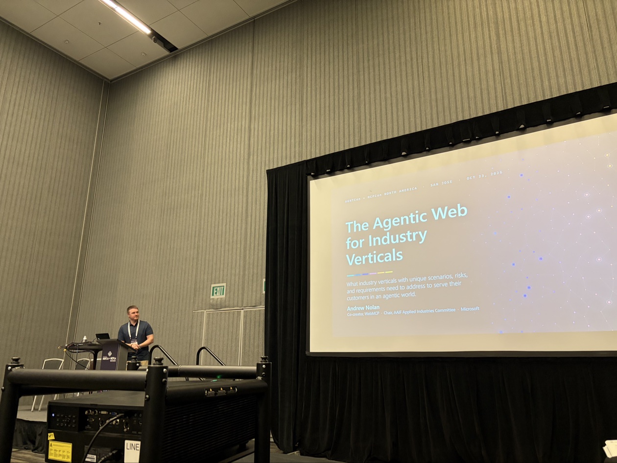 Andrew Nolan presenting The Agentic Web for Industry Verticals.