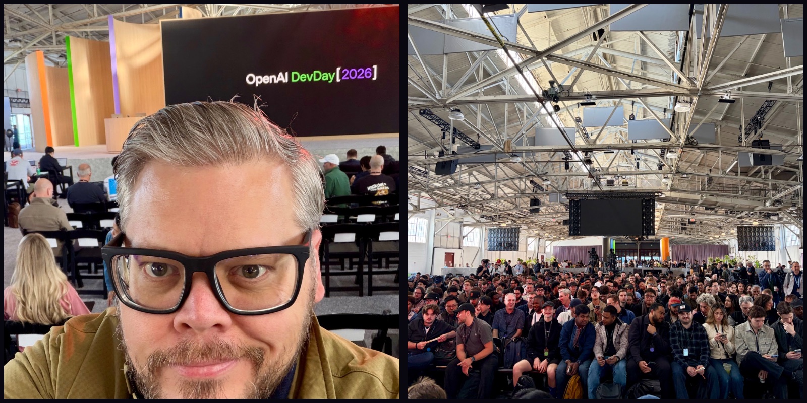 Brad at the DevDay keynote, alongside a view of the audience