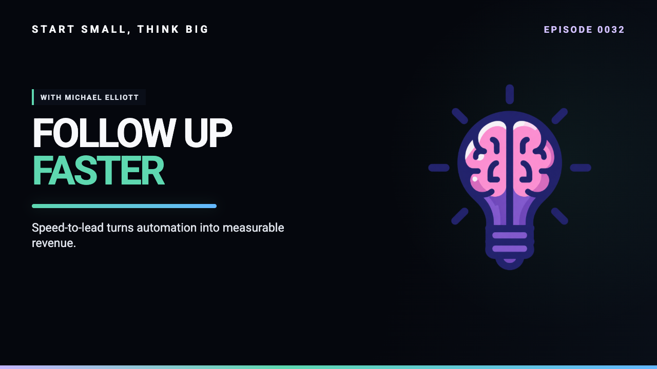 Start Small, Think Big episode 0032 artwork: AI Automation That Pays Off: Speed-to-Lead and Reactivation with Michael Elliott.