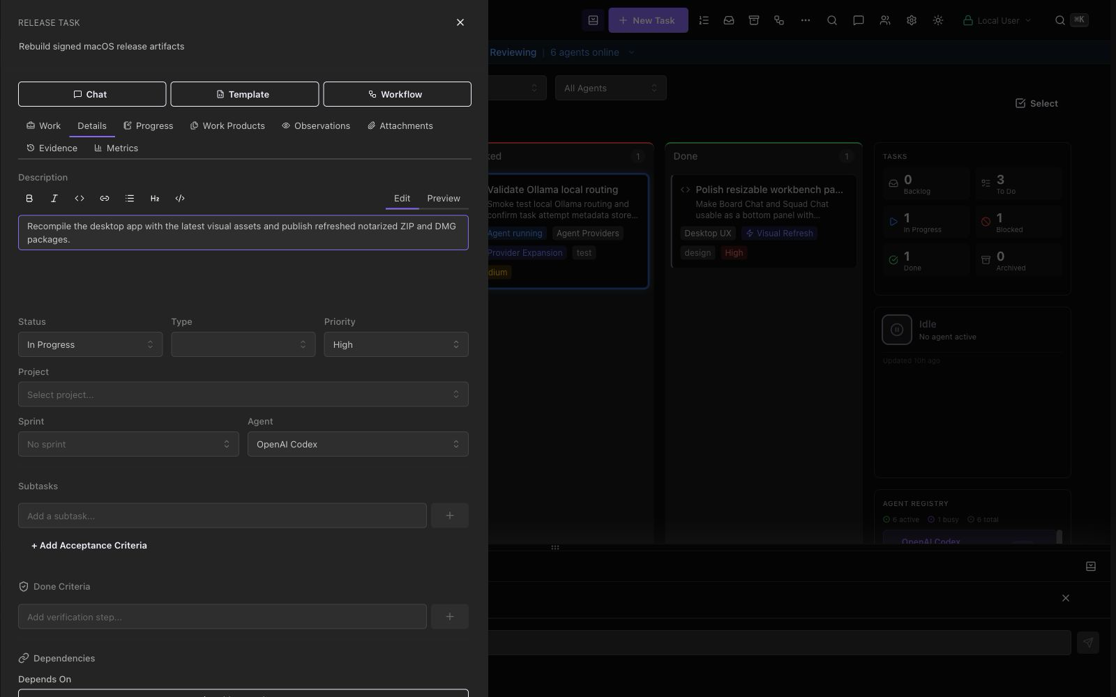 Veritas Kanban 5.0 task work view with structured task state and execution context.